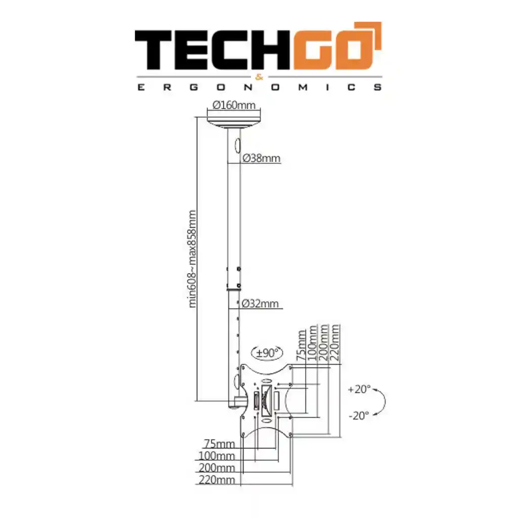 Soporte De Techo Inclina Tv 23 A 55 30kg Techgo Spt-2202