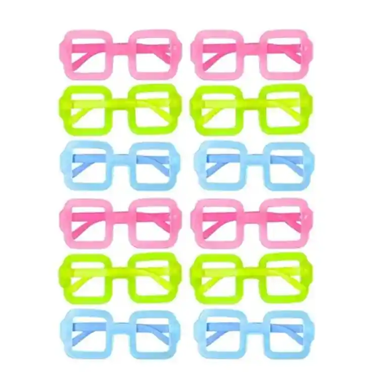 12 Gafas Cuadradas De Color Neon Plasticas Para Hora Loca