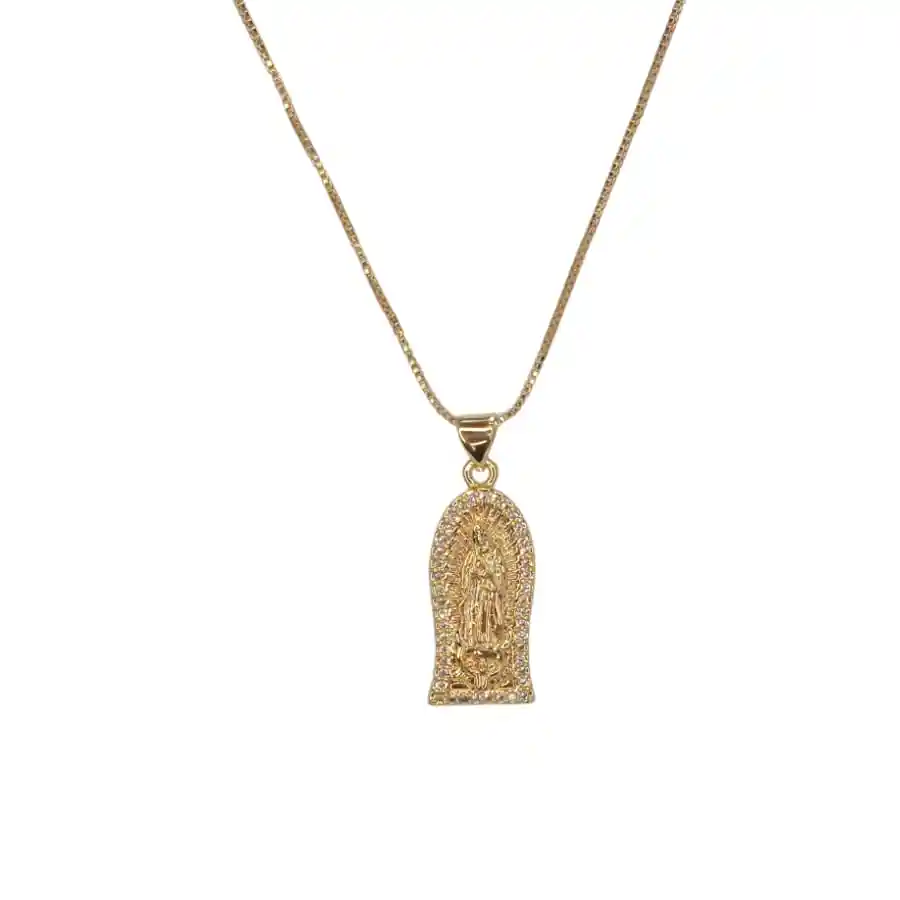 Juego De Collar Y Aretes En Acero Diseño Virgen Dorado