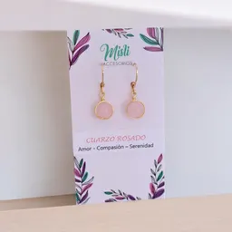 Aretes Largos Con Cuarzo Rosado