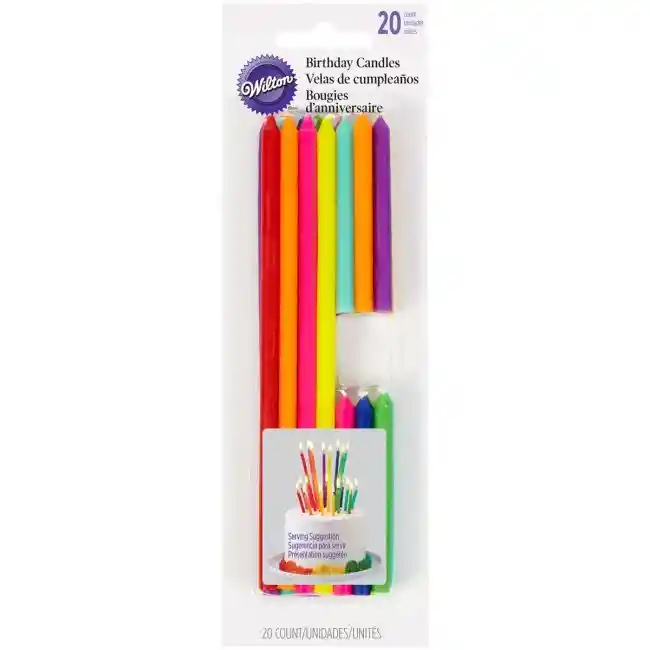 Velas De Cumpleaños De Varios Colores Y Dos Tamaños Diferentes X 20 Unidades
