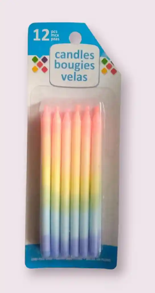 Velas Arcoíris De Decoración De Pastel X 12 Unidades