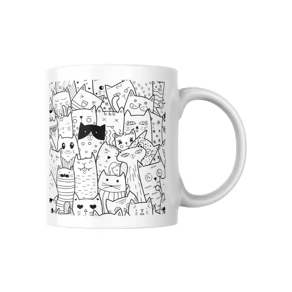 Mug Collage Gatos Blanco Y Negro 11 Oz,