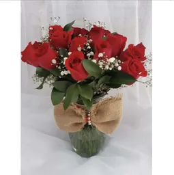 Flores - Jarrón De Vidrio Con 12 Rosas