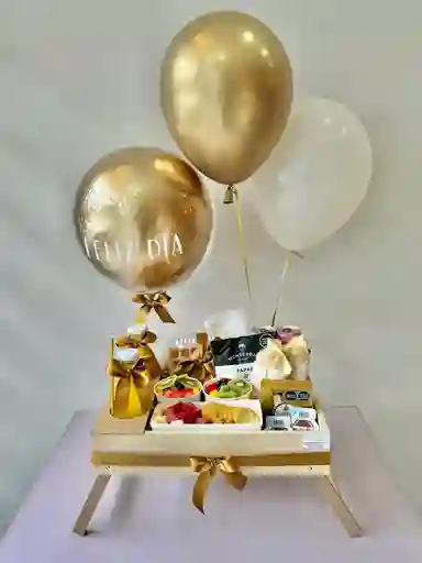 Desayuno Parejas Sorpresa Con Globos , Elegante Dorado