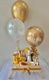 Desayuno Sorpresa Deluxe Feliz Cumpleaños Dorado, Con Globos