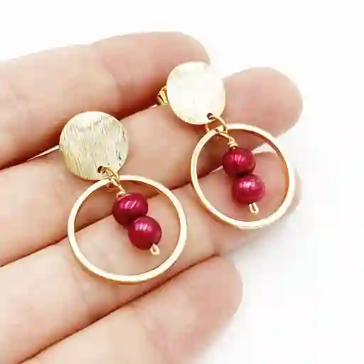 Aretes Perlas Color Cereza