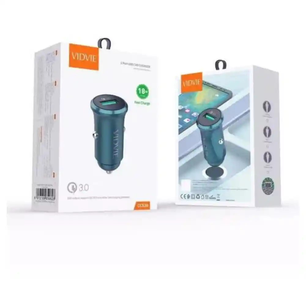 Cargador Carro Cigarrera 3 A Carga Rápida 18w Vidvie Cc520 + Cable Usb Tipo C