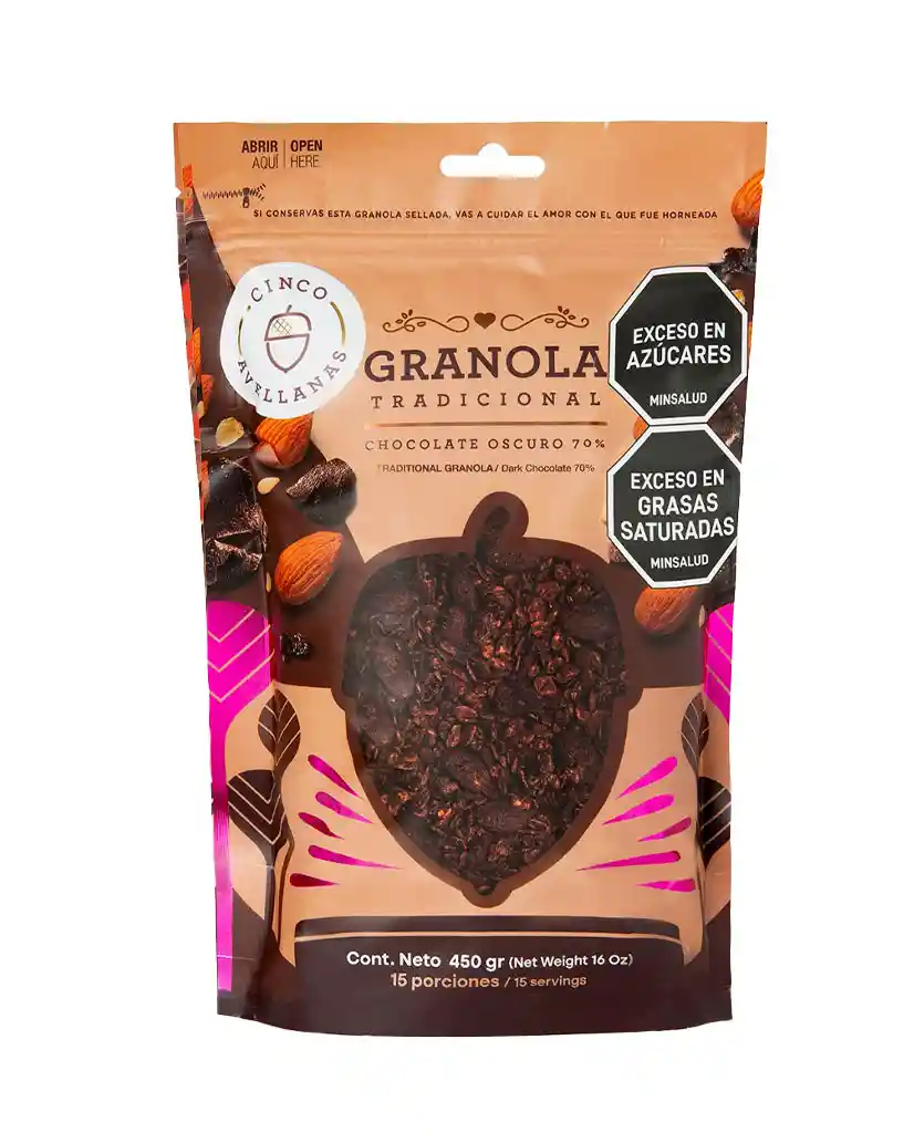 Granola Chocolate Oscuro Cinco Avellanas 450 Gr