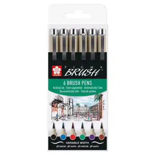 Pigma Brush Pen, Marcador Punta Pincel X6