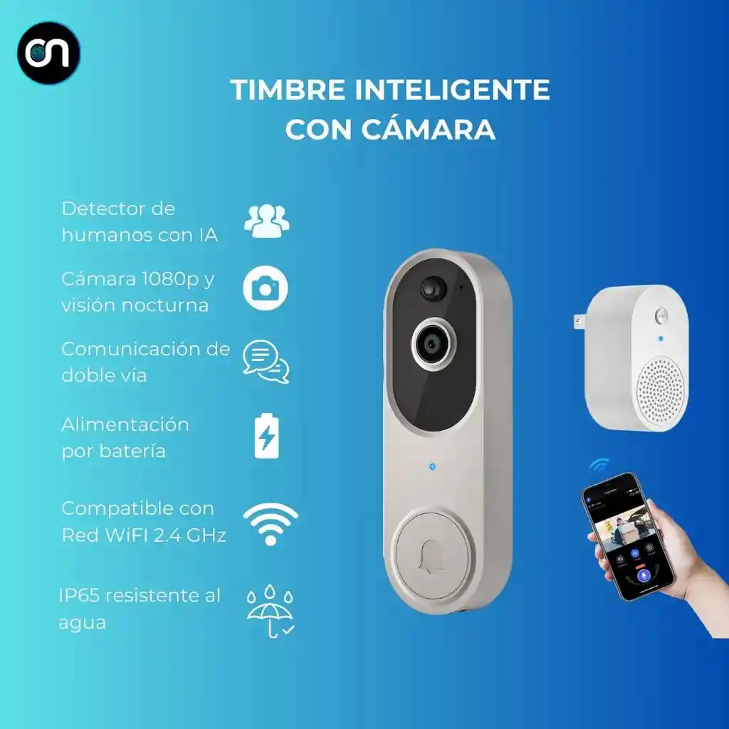 Timbre Inteligente Con Camara Video Wifi Con Bateria Recargable