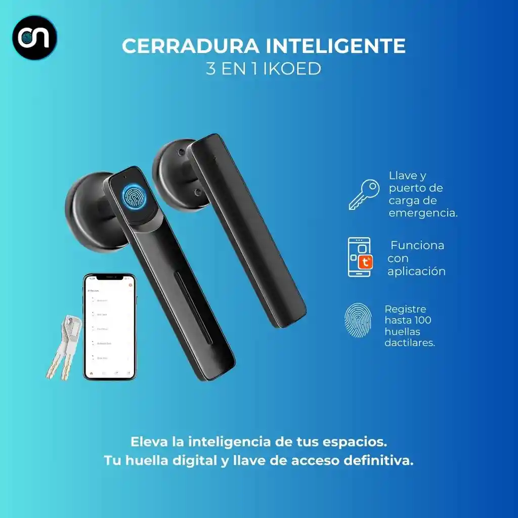 Cerradura Chapa Cerrojo Inteligente Huella App 3 En 1 Ikoed