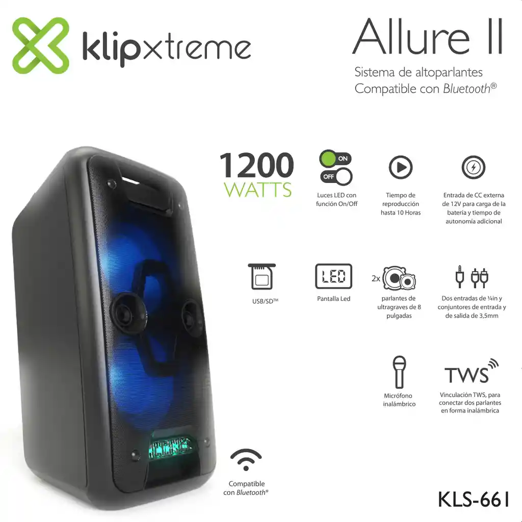 Parlante Bt + Mic Inalámbrico + Control, Klip Xtreme Kls-661