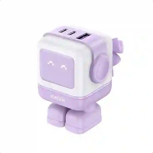 Cargador Ugreen Usb C Rg De 65w Robot Con 3 Puertos Purpura