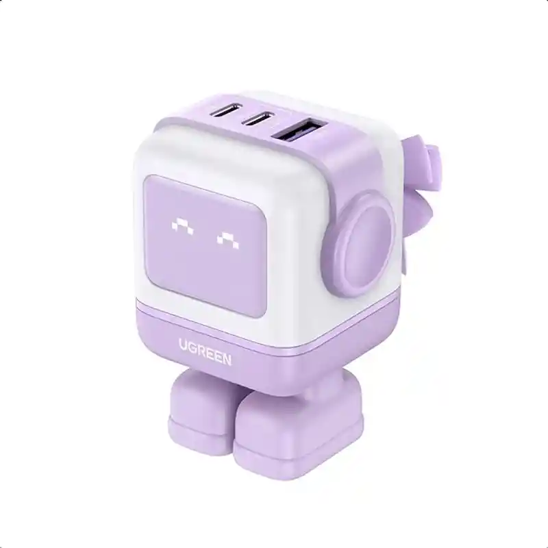 Cargador Ugreen Usb C Rg De 65w Robot Con 3 Puertos Purpura