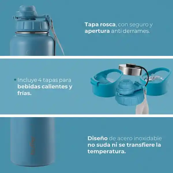 Termo Botella Agua Termica Inoxidable Buffer + 4 Tapas