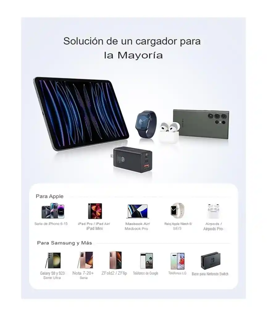 Cargador Baseus Usb Tipo C De 65w Con Tres Puertos