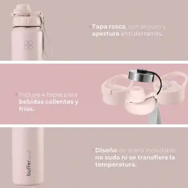 Termo Botella Termica Buffer Acero Inoxidable + 4 Tapas