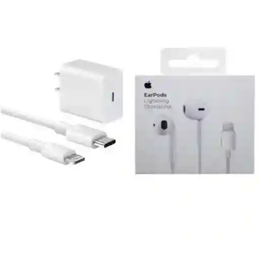 Audifonos Earpods Lightning + Cargador Iphone 20w Carga Rapida