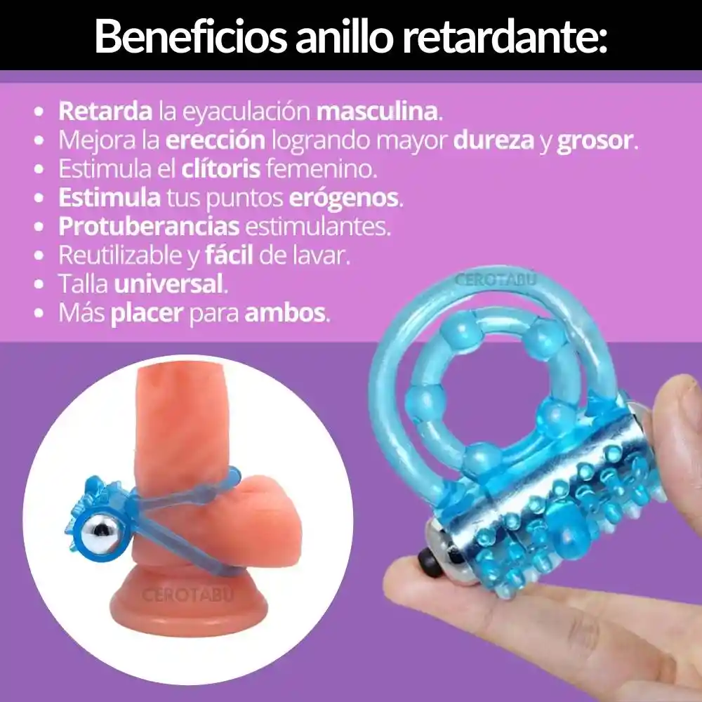 Anillo Vibrador Retardante Para Pene Doble Texturizado Gama Alta