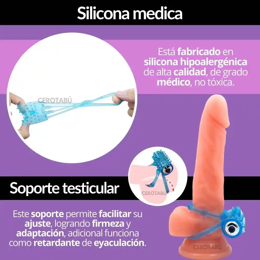 Anillo Vibrador Retardante Para Pene Doble Texturizado Gama Alta