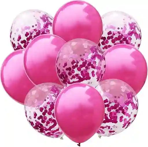 Kit Globos Cromado Reflex 5 R12 Globos Con Confeti R 12 Fucsia