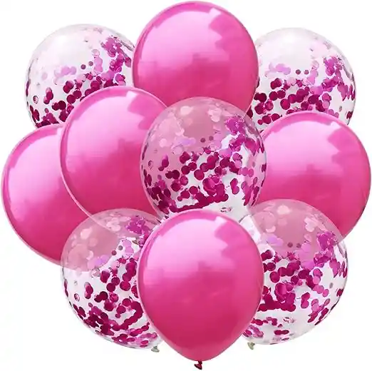 Kit Globos Cromado Reflex 5 R12 Globos Con Confeti R 12 Fucsia