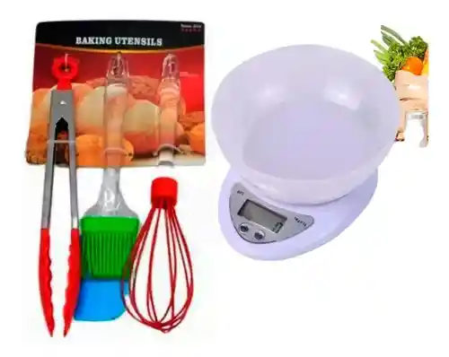 Kit Utensilios Cocina Espátula Brocha Batidor Bascula