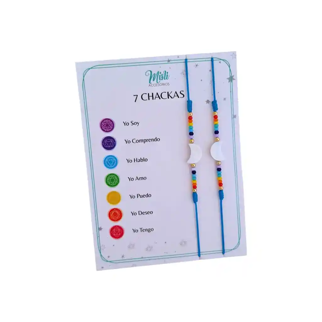 Set Pulseras 7 Chakras Dije Luna Para Compartir - Manillas De Protección