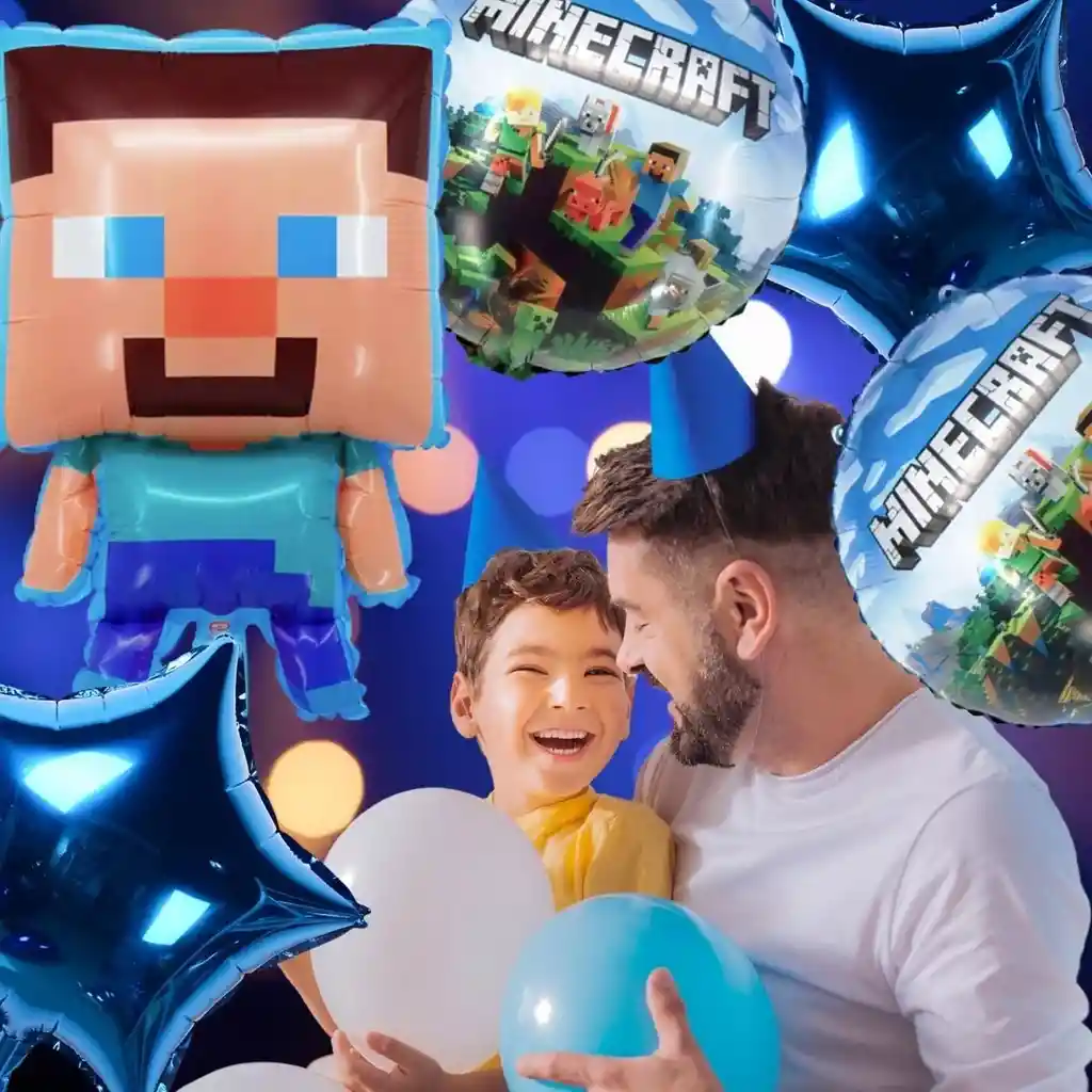 Kit Bouquet Globo Minecraft Feliz Cumpleaños World