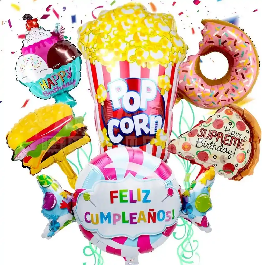 Kit Set Globo Feliz Cumpleaño Pop Corn Metalizado Candy