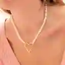 Collar De Corazón Con Perlas + Aretes