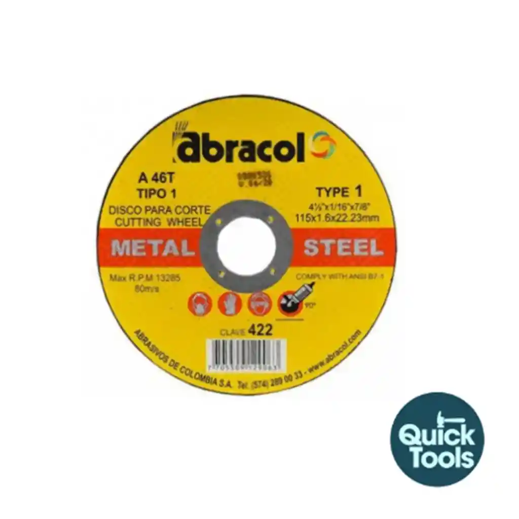 Disco Corte Abracol 4.5" X 1/16