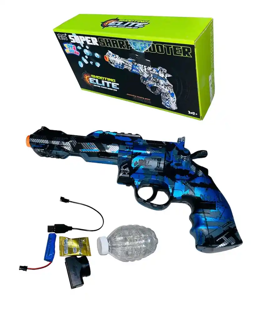 Revolver Calibre 38 Lanzador De Esferas De Hidrogel Recargable Color Azul Oscuro