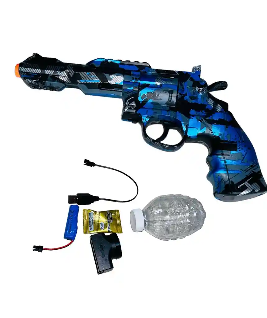 Revolver Calibre 38 Lanzador De Esferas De Hidrogel Recargable Color Azul Oscuro