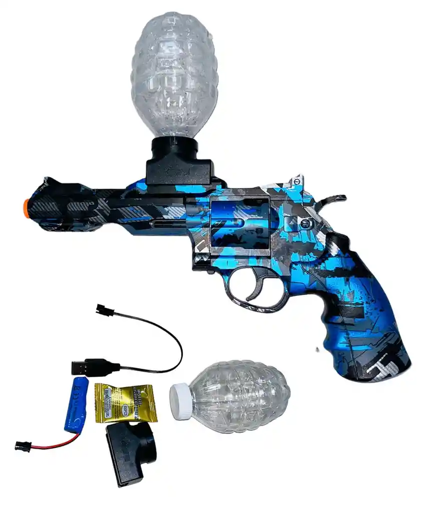 Revolver Calibre 38 Lanzador De Esferas De Hidrogel Recargable Color Azul Oscuro