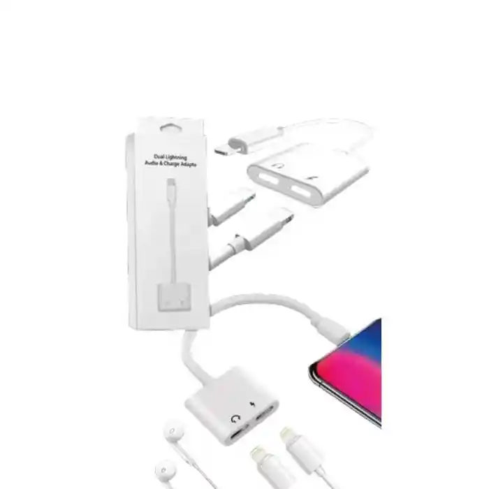 Adaptador Dual Lightning Audífonos Carga Compatible Iphone