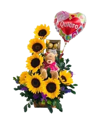 Arreglo Floral De Girasoles Con Peluche Y Chocolates X8