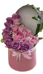 Caja De Rosas Moradas Y Rosadas