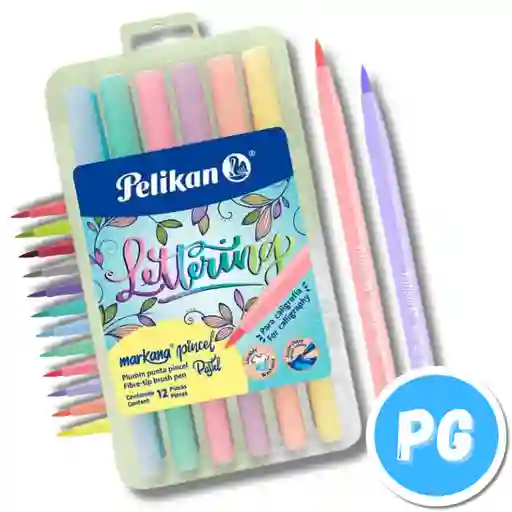 Caja Marcadores Pelikan Markana Lettering X12 Unds Tonos Pastel Surtidos