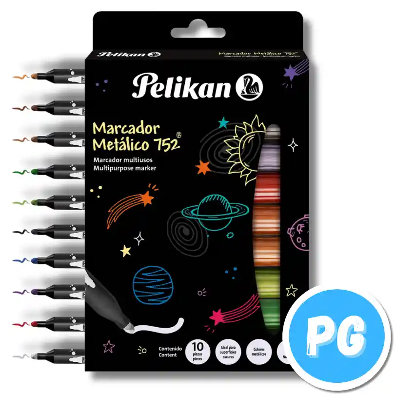 Caja Marcador Pelikan Metalizado 752 X10 Unds Surtido Punta Ancha