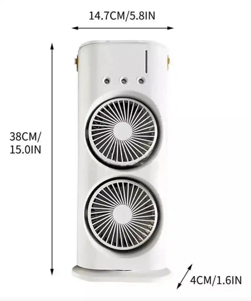 Ventilador Doble Cabezal Portatil Recargable Humidificador