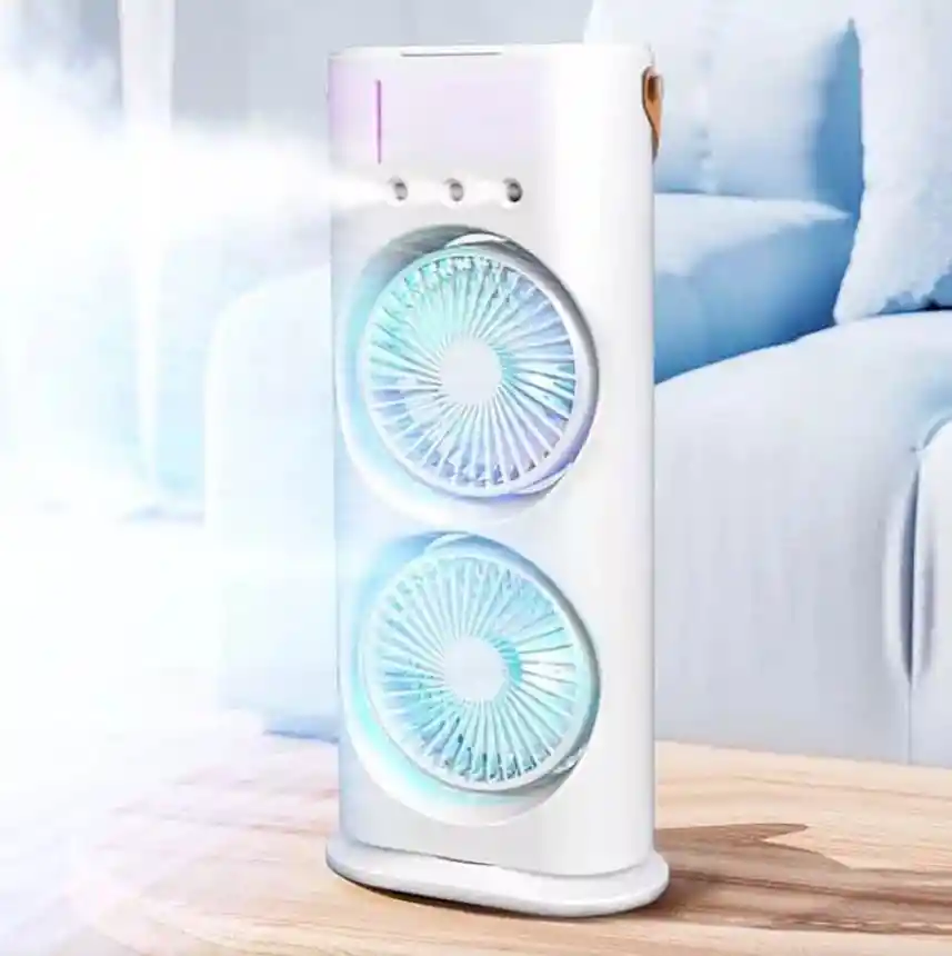 Ventilador Doble Cabezal Portatil Recargable Humidificador