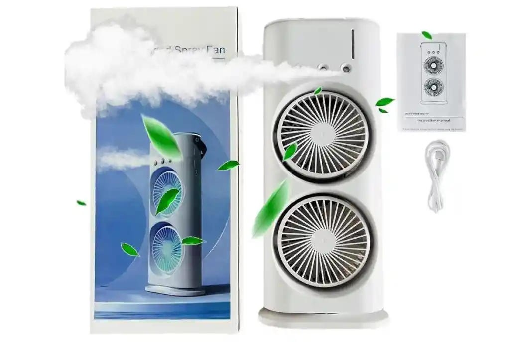 Ventilador Doble Cabezal Portatil Recargable Humidificador