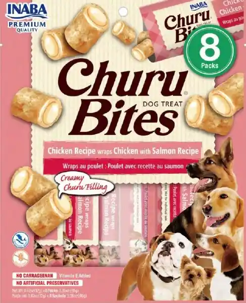 Inaba Dog Snack Churu Bites Pollo Wraps 8 Piezas - Pollo Con Salmon 96 Gr