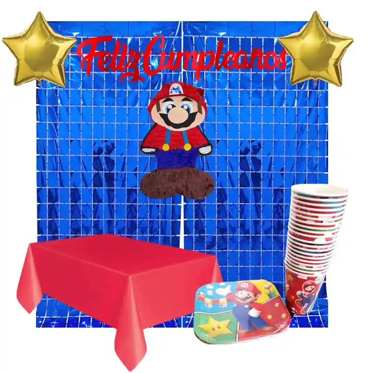 Kit Super Mario Bros Con Piñata Y Decoracion Para Cumpleaños