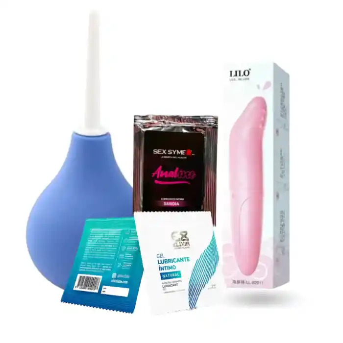 Ducha Anal Y Enema Vaginal 89ml + Bala Vibradora Punto G Lilo + Sobre Lubricante Anal Intimo Sandia 4 Ml + Gel Lubricante Íntimo Natural Elixir 5 Ml