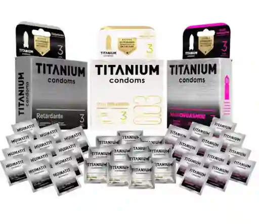 Kit 36 Condones Titanium Premium Multiorgasmico, Retardante Ultra Delgado