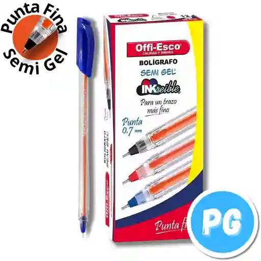 Caja De Esfero Offiesco Semigel Punta Fina X12 Unds Azul Rey