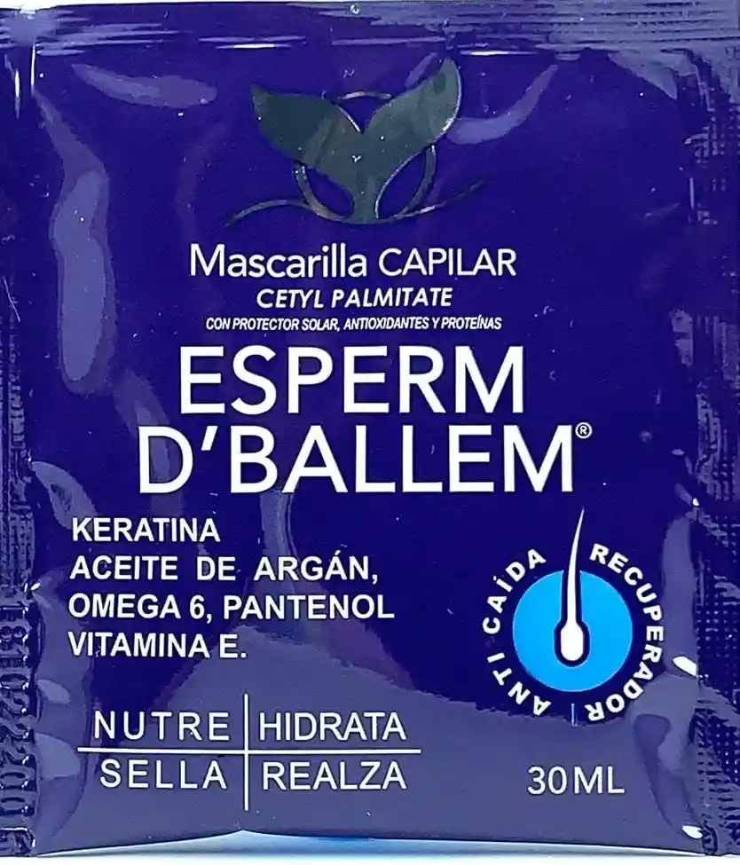 Mascarilla Capilar, Esperm D´ballem - Keratina, Aceite De Argan, Omega 6, Pantenol Y Vitamina E